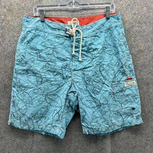 J.Crew Swim Trunks Mens 33 Blue Leaf Print Nylon Board Shorts Drawstring Lined